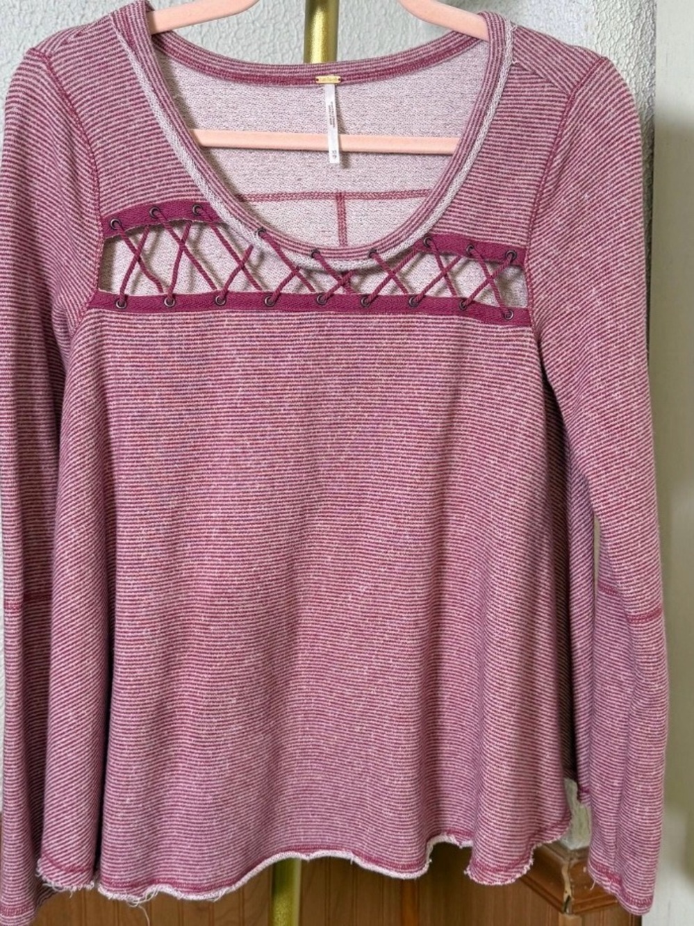 Free People Rose Striped Lace-Up Long Sleeve Top